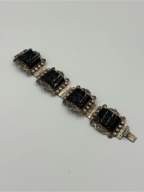 Taxco vintage onyx and silver made in Mexico bracelet